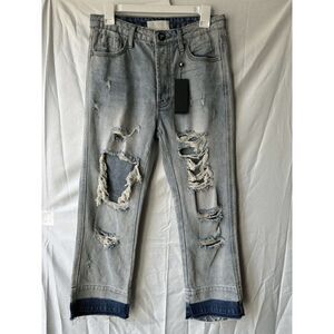 One Teaspoon Hooligans Low Waist Relaxed Fit Cropped Destressed Jeans Size 24